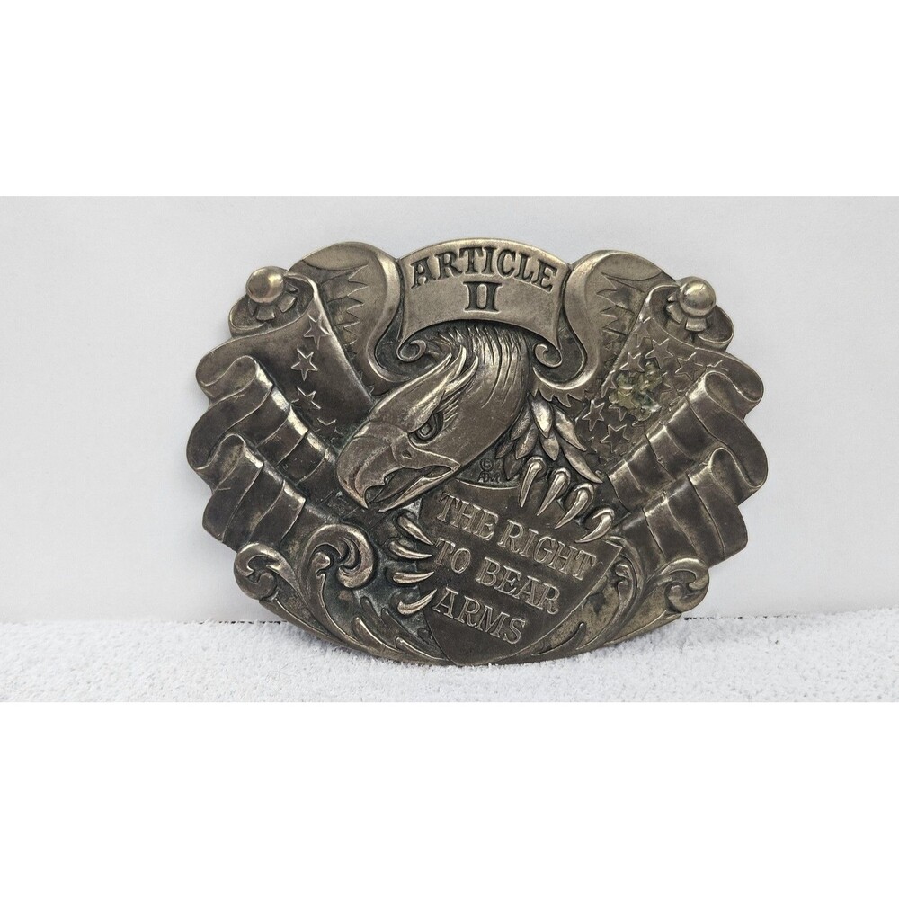 Award Design Medals Belt Buckle Mens Gold Article II Right To Bear Arms Eagle